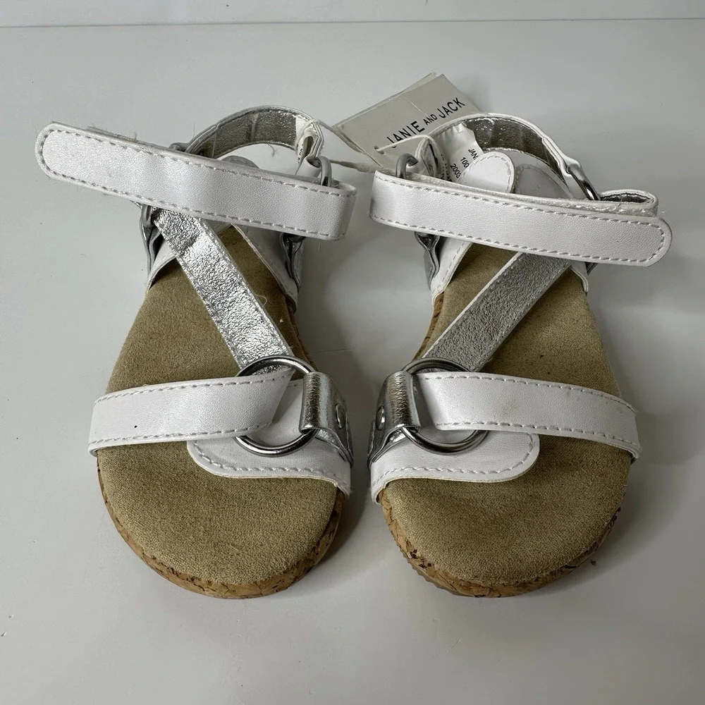 Janie and Jack Sandals‎ Girls Sz 7 White Silver Mar Easter 2 Holiday Casual NEW